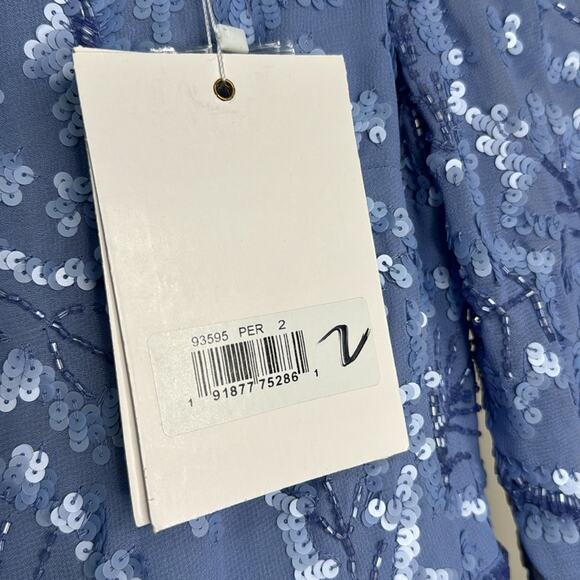 NWT MAC DUGGAL 93595 Periwinkle Floral Sequin Embellished High Neck Dress Womens - Picture 3 of 13